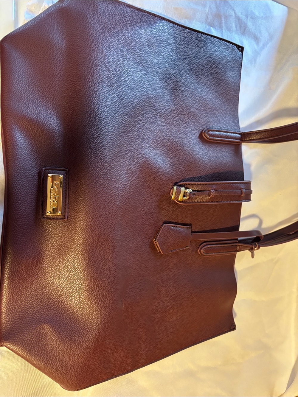 bebe Burgundy Tote with Gold Hardware